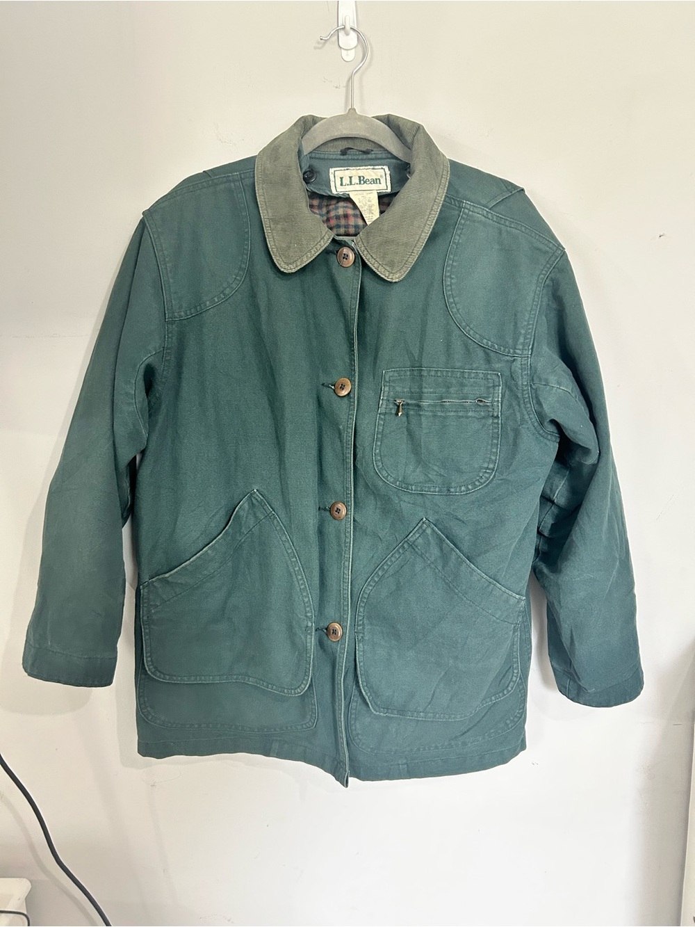 Vintage L.L. Bean Green Canvas Barn Jacket with Corduroy Collar